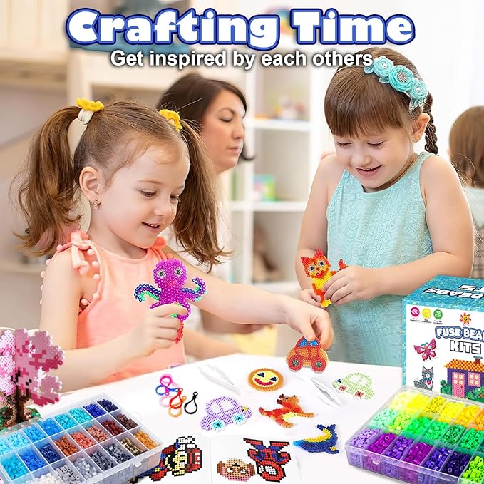 funzbo 15000+ 5mm fuse beads kit - 72 colors | 66 patterns, christmas arts and crafts for kids, art decorations for room, christmas toys gifts for girls, boys and teens age 5+ years old