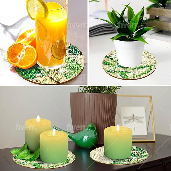 8 Pcs Diamond Painting Coasters | Leaves Diamond Art Coasters | Perfect Art Craft Gift for Leaves Lover, Dad, Mom, Grandparents, Brother, Sister