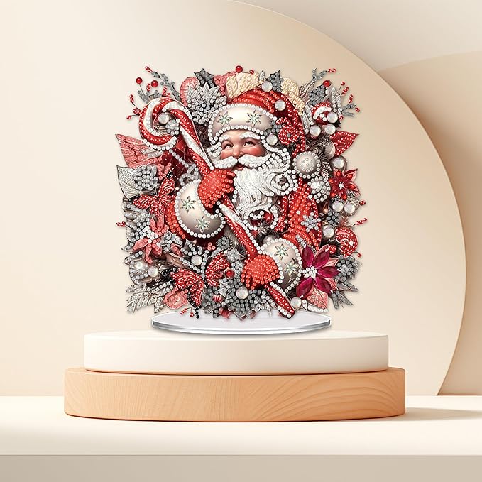 NEGEKFKX Santa Claus Tabletop Ornament DIY Diamonds Art Painting kit,Christmas Desktop Diamonds Painting Kit for Adult,Acrylic Diamonds Painting Board Kit Ornament, Special Crystal Diamond