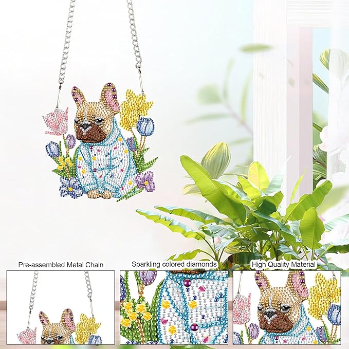 AiYuanzsh Animal Dog Diamond Art Painting Kits Hanging Pendant, Flower Diamond Art Hanging Sign DIY Special Shaped Crystal Ornaments for Home Decor Gift