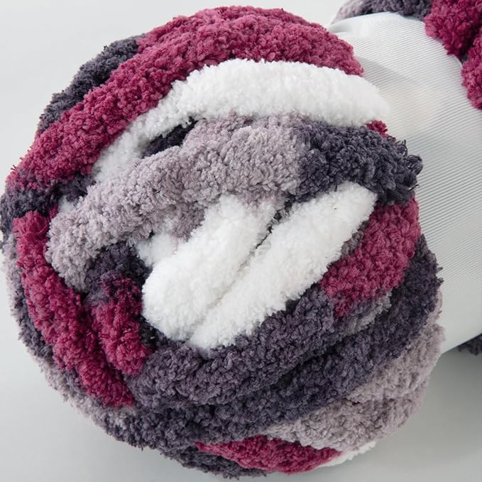MABOZOO Tie Dye Chunky Yarn for Crocheting 8 Pack,Fluffy Jumbo Chenille Yarn,Soft Plush Yarn Bulky,Giant Thick Fuzzy Yarn for Hand Knitting or Arm Knitting,Purple Multi (26 yds,8 oz Each Skein)
