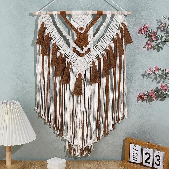 FREEBLOSS DIY Macrame Wall Hanging Kit Woven Tassel Tapestry DIY Cotton Rope Boho Wall Decor Macrame Kit with Instructions for Adults Beginners, 40cm/15.7" Wide