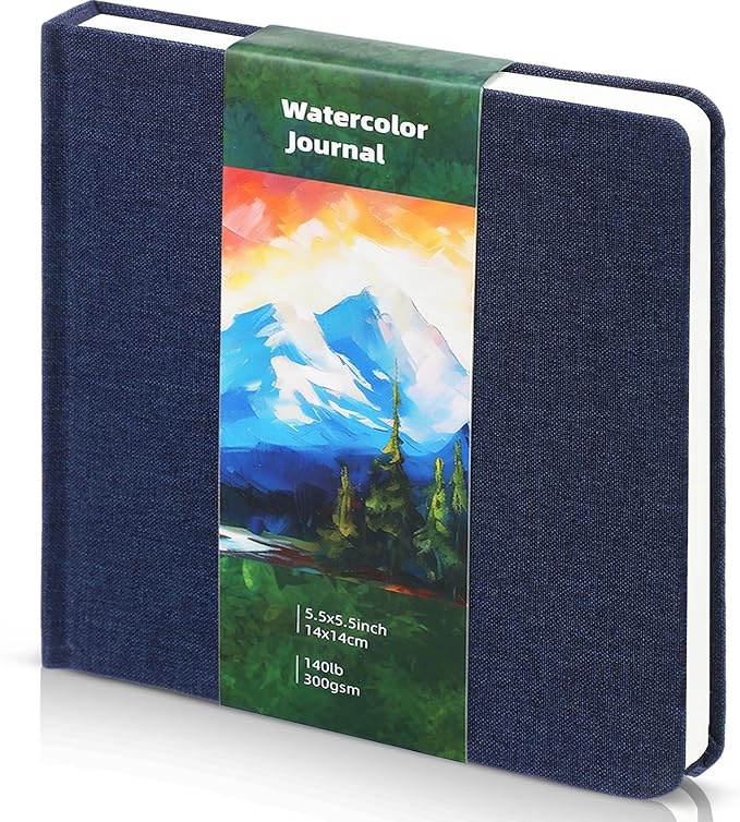 Dispowreath 5.5 x 5.5 in Watercolor Sketchbook Journal Square Watercolor Notebook Cold Press 140lb 300gsm Cotton Paper 48 Pages Journals Notebook Paper Pads(Navy Blue)