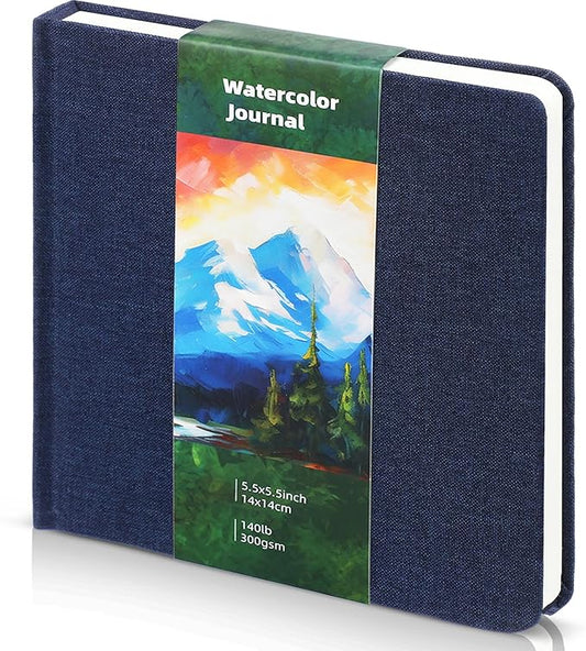 Dispowreath 5.5 x 5.5 in Watercolor Sketchbook Journal Square Watercolor Notebook Cold Press 140lb 300gsm Cotton Paper 48 Pages Journals Notebook Paper Pads(Navy Blue)