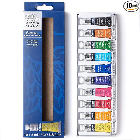 Winsor & Newton Cotman Watercolor Paint Set, 10 Colors, 5ml (0.17-oz) Tubes