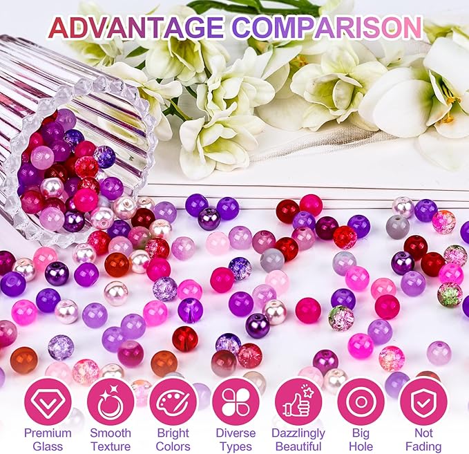 XSEINO About 3600pcs 8mm Glass Beads Making Kit,6Box-144 Colors Dreamy Series Colorful Crystal Beads for Making,DIY Crafts