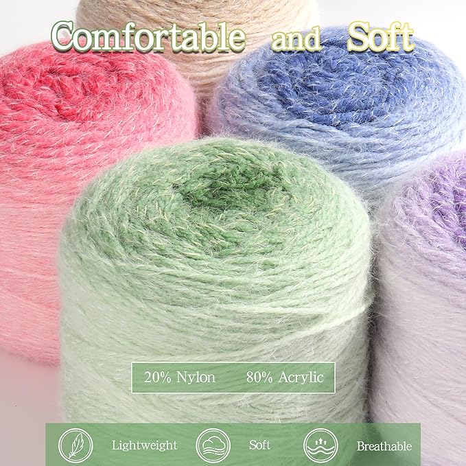 Katech Ombre Yarn for Crocheting-Large Skein of Gradient Yarn Cake-2 Pack of 200g/7.05 oz-80% Acrylic,20% Nylon- #4 Medium-Perfect for Star Blankets, Scarves, Shawls and Garments (E)