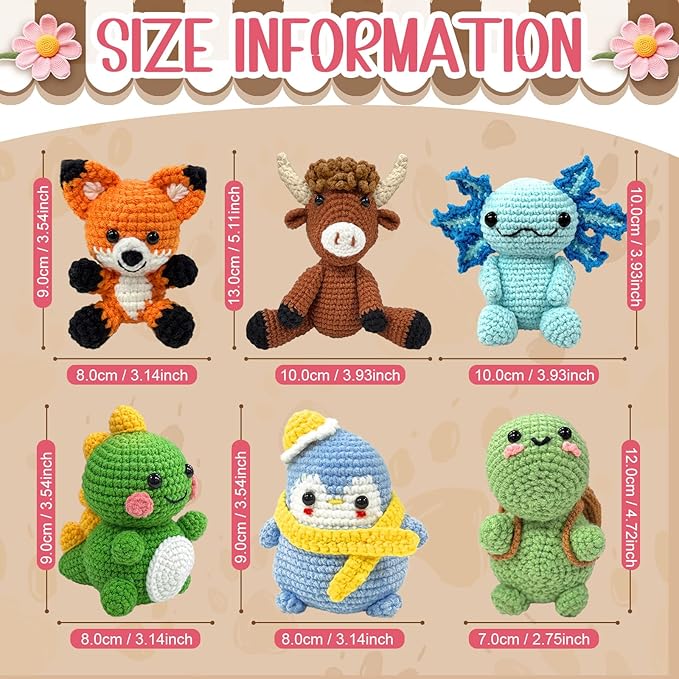 OurWarm 6PCS Crochet Kit for Beginners, Crochet Animal Kits, DIY Craft for Adults and Kids, Attached Step-by-Step Video Tutorial, Great Choice for Manual Lovers Birthday and Holiday Gifts