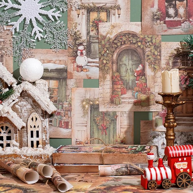 160 sheets of Christmas scrapbook paper, Christmas theme journaling scrapbook supplies craft collage paper set, junk journal bullet journal poster room decor for card making decorative gifts