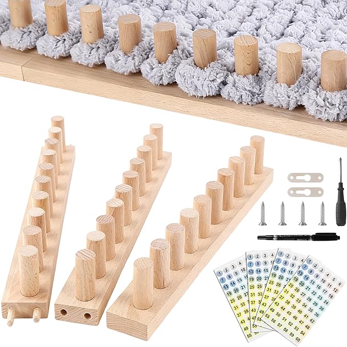 46" Beechwood Chunky Blanket Loom Kit, Adjustable Hand Knitting Loom for DIY Chunky Yarn Blankets, Large Wooden Loom Knitting Board, No Needles Required Blanket Maker, Beginner Friendly Craft Gift