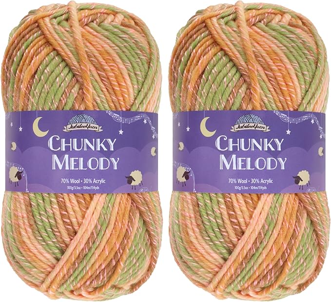 JubileeYarn Chunky Melody Yarn - 100g/Skein Bulky Wool Blend - Juice Box - 2 Skeins
