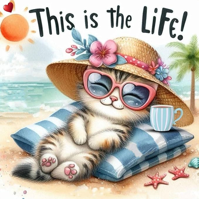 ijbnhd Diamond Art Kits for Adults,5D Cute Cat Diamond Painting Kits for Adults Beginners, DIY Full Round Drill Seaside Gem Arts Craft for Home Wall Decor 14 X 14Inch