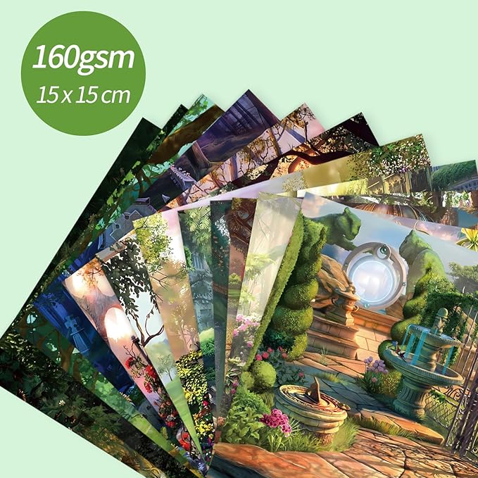 6x6" 160gsm cardstock Single Sided Scrapbooking 24 Papers Pad vintage decoupage scrapbook kit patterned paper junk journal supplies journaling supply scrap paper crafting.Fantasy Garden