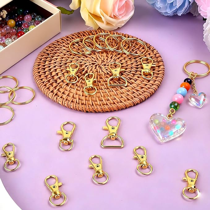 Prdingfy 282PCS Keychain Making Kit, Keychain Craft Supplies Including Key Chain Hooks, Lobster Clasps, Key Rings and Jump Rings for Key Chain Making and Jewelry Making(Gold)