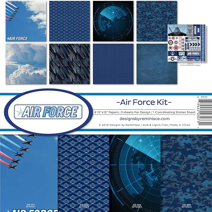Reminisce Air Force Scrapbook Collection Kit, Multi Color Palette, 12x12 inches