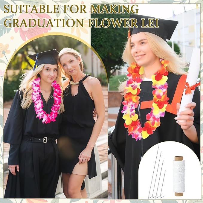 kaiolbly 9 Piece Lei Needle Kit Lei Making Supplies with 4 Long Needles 4 Waxed Strings 1 Sewing Scissors for Hawaiian Leis Stitch Crafts DIY Floral Garland