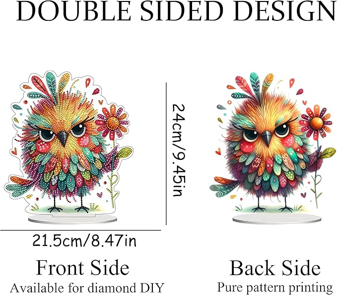 JJFox DIY Tabletop Diamond Art Painting Kit，Double Sided Desktop Ornament Special Shaped Rhinestone Desk Placement Ornament，Home Stand Up Gem Painting Craft Kit，Gift (Bird)