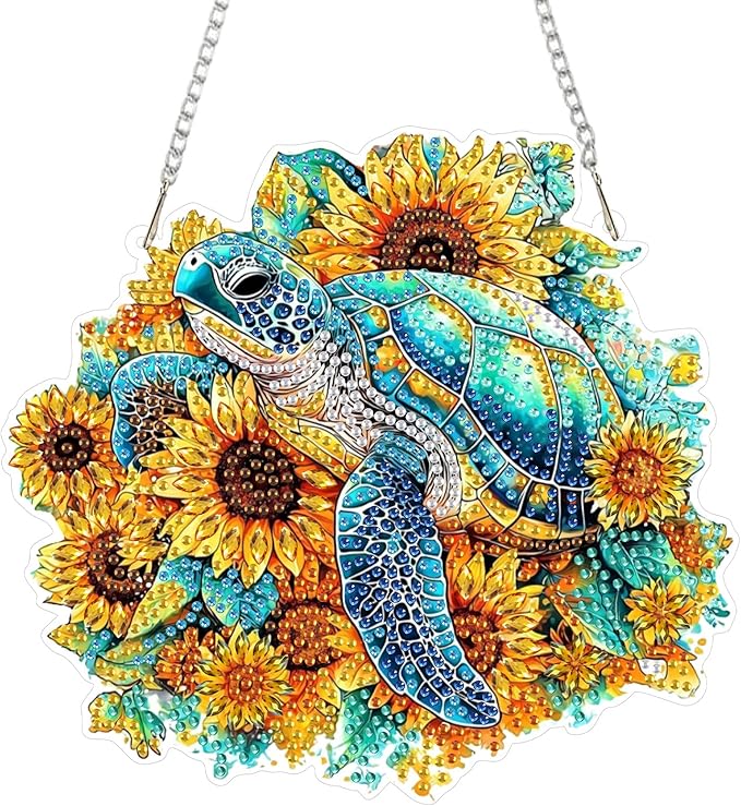 SENQAO Turtle Diamond Art Hanging Kit for Adult, Special Shaped Rhinestone, Double Sided DIY Acrylic Diamond Art Painting Window Pendants Home Garden Wall Hanging Kits Hanging Ornament (Sunflower)