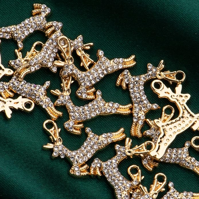 Pack of 20 Rhinestone Charms Gold Plated Pendants Pave Crystal Accessories for Necklace Bracelet Jewelry Making DIY Crafting