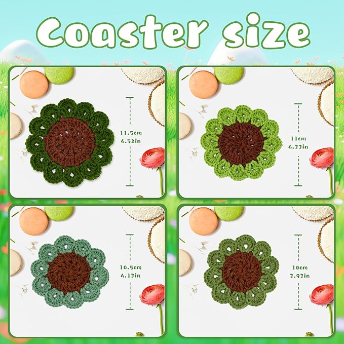 LUNARM Crochet Kit for Beginners, Crochet Start Kit Green Plant Coasters with Step-by-Step Video Tutorials, Easy-to-Learn Knitting with Hook and Yarn, Beginner-Friendly