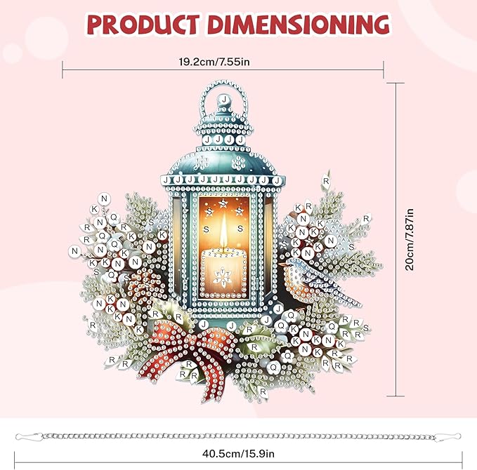 Bowetile Christmas Diamond Art Hanging Kits for Adults, Candlelight Diamond Art Suncatchers, 5D Special Shape Diamond Painting Pendant Window Ornament Christmas Gifts for Home Door Wall Decor