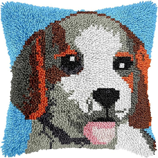 Manzapu Latch Hook Pillow Kits for Adults Beginner 17x17 inch - 43x43 cm Cute Small Shaggy Pillow Making Kits with Pre-Cut Yarn, Coded Canvas ＆ Crochet Hook Tool - Relaxing DIY Craft Gift