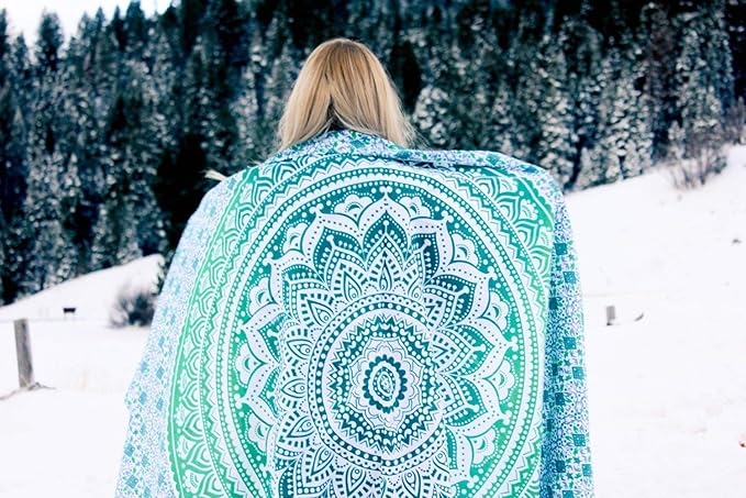 popular handicrafts tapestry wall hanging hippie ombre mandala wall art bohemian hippy intricate indian tapestry 84x90 inches (215cm x 230cm) green