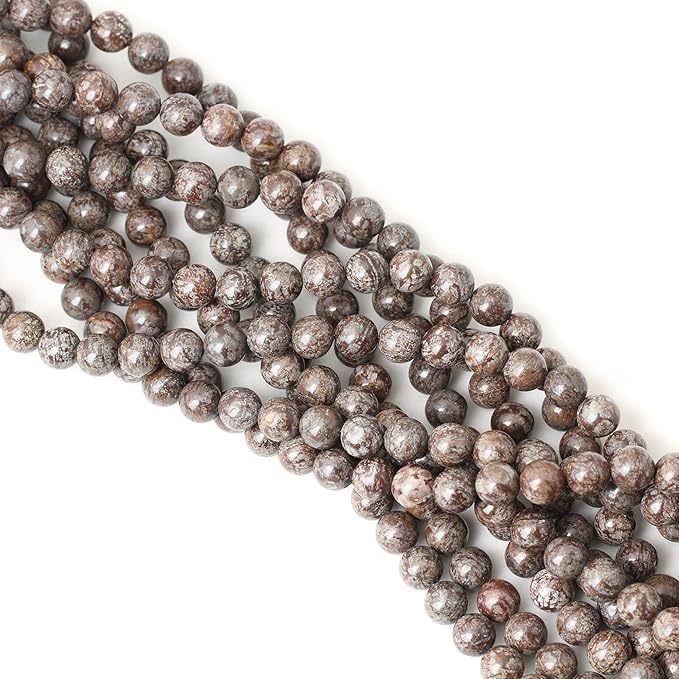 cheavian 45pcs 8mm natural brown snowflake jasper gemstone round stone loose beads for jewelry making 1 strand 15"