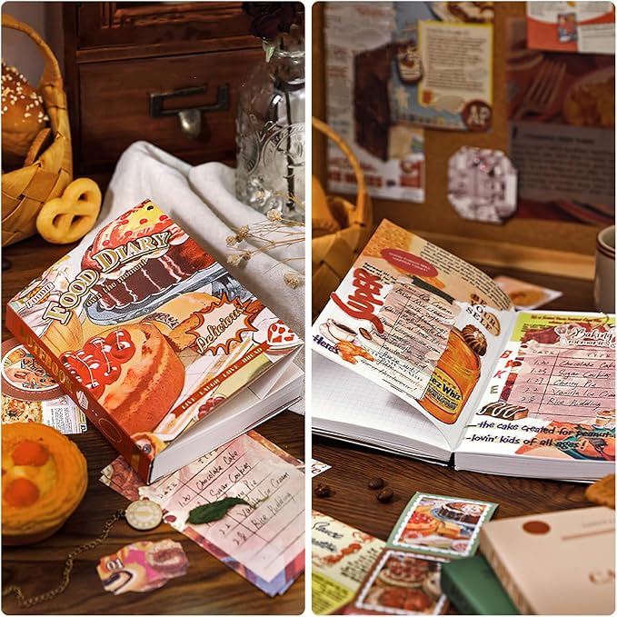 scrapbooking supplies kit, vintage junk journal supplies, scrapbook kit with aesthetic ephemera sticker, cute stationary set, bullet journaling kit, collage craft supplies gift for adult women starter