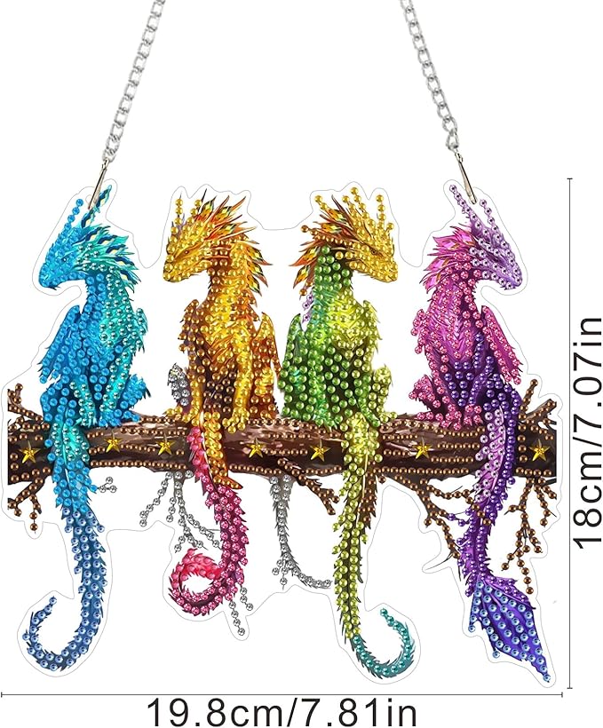 SENQAO Dragon Diamond Art Hanging Kits for Adults Kids, Double Sided DIY Acrylic Diamond Art Painting Window Pendants Home Garden Wall Hanging Kits Hanging Ornament