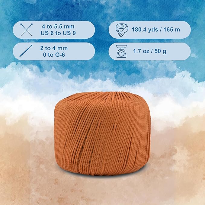 CIRCULO Seaside Yarn, Perfect for Beachwear, Bikinis & Cover-Ups, Quick-Drying & Lightweight, Fingering Weight, 100% Polyamide, 180.4 yds, 50g (7370 - Caramel)