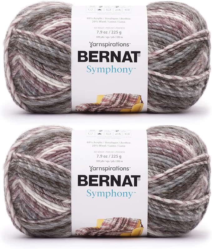 Bernat Symphony Pebbles Yarn - 2 Pack of 225g/8oz - Wool Blend - 5 Bulky - 309 Yards - Knitting/Crochet