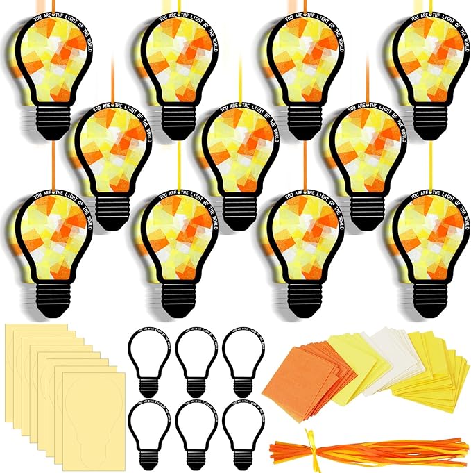 Motipuns 32 Sets Illumination Station Vbs Suncatchers Crafts, Light of the World Bible Craft Kits DIY Christian Religious Stained Glass Effect Tissue Paper for Sunday School Resurrection Window Art