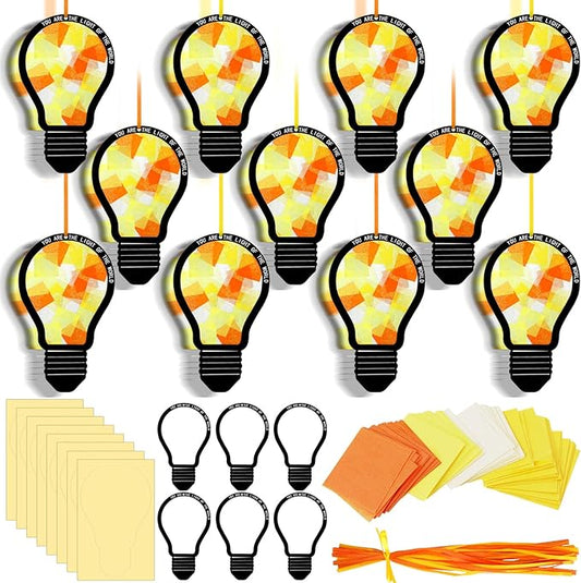 Motipuns 32 Sets Illumination Station Vbs Suncatchers Crafts, Light of the World Bible Craft Kits DIY Christian Religious Stained Glass Effect Tissue Paper for Sunday School Resurrection Window Art