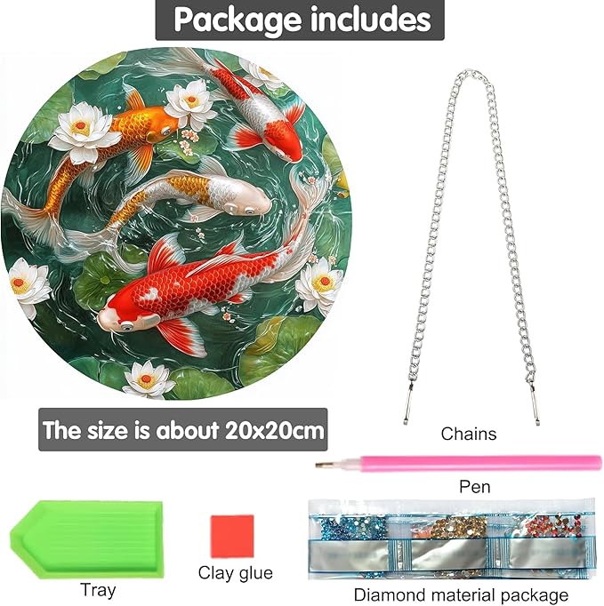 Bimkole Koi Diamond Art Hanging Kit for Adult, DIY 5D Diamond Art Goldfish Window Pendant, Acrylic Crystal Art Hanging Ornament Home Wall Garden Front Door Sign Outdoor Decor 7.8x7.8 Inch