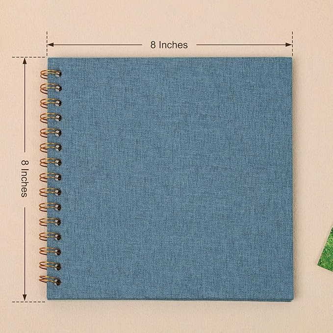 Scrapbook Photo Album 8x8 Inches 40 Pages Hardcover Kraft Paper Linen Cover Scrap Book Memory Book DIY Scrapbook Albums for Wedding Baby Boyfriend Travel Anniversary Family, Blue