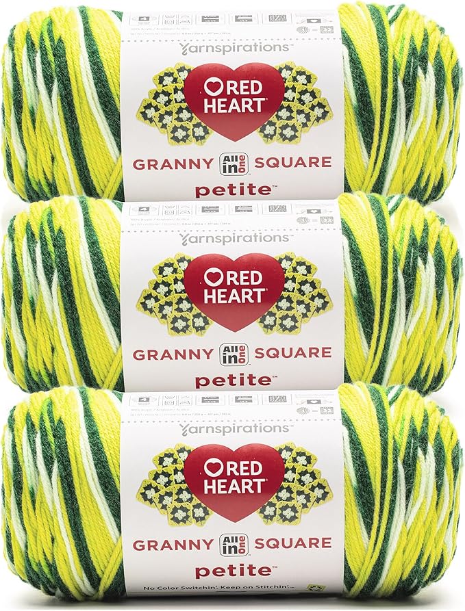 Red Heart All in One Granny Square Petite Sweet Pad Yarn - 3 Pack of 250g/8.8oz - 100% Acrylic - #4 Worsted (Medium) - 440 Yards - Knitting/Crochet