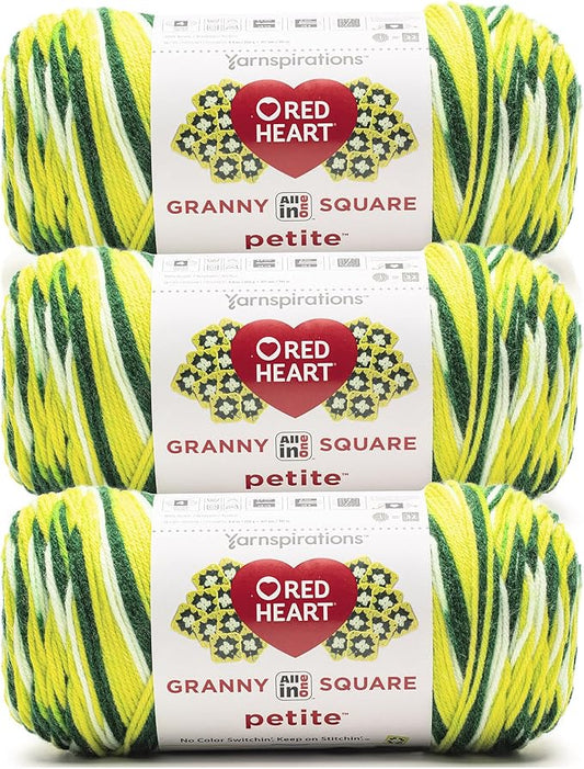 Red Heart All in One Granny Square Petite Sweet Pad Yarn - 3 Pack of 250g/8.8oz - 100% Acrylic - #4 Worsted (Medium) - 440 Yards - Knitting/Crochet