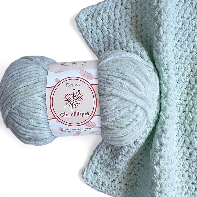 Chenillique Velvet Chenille Yarn for Crocheting, 4-Pack (856Yds / 400G), Free Patterns, Beginners Friendly - Soft Baby Yarn for Knitting Baby Blanket - #4 Medium Worsted Weight - ICY Mint