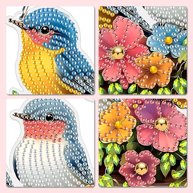 MXJSUA Special Shaped Hanging Diamond Painting Art Kits for Adults, Birds Flowers Fence 3D Crystal Rhinestone Acrylic Gem Art Pendant Ornaments Kit for Home Decoration and Gift