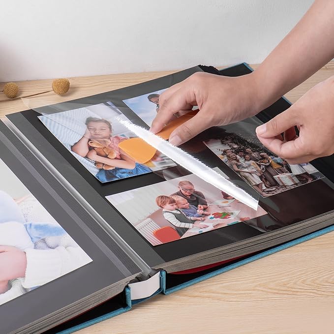 Large Photo Album Self Adhesive 4x6 5x7 3x5 8.5x11 Scrapbook Magnetic DIY - 13 x 12.8 Inches, 120 Black Sticky Pages, Linen Cover (Sky Blue)