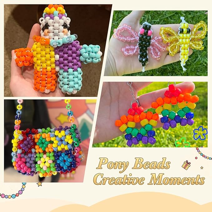 4800PCS Pony Beads Bulk, 24 Colors Kandi Beads 6x9mm Large Hole for Friendship Bracelets, Jewelry Making, Hair Braiding, DIY Art Craft - Shockproof Protective Gift Packaging