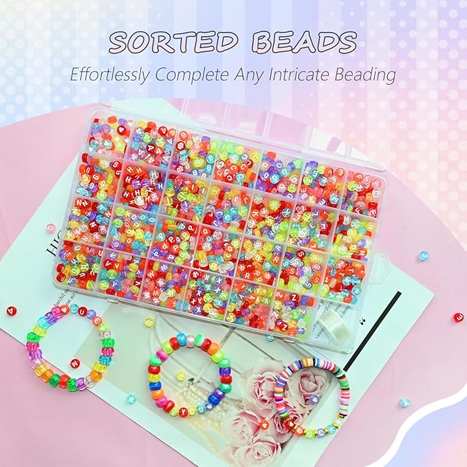 1400pcs Letter Beads 7x4mm Colorful Transparent for Jewelry Making Bracelet Hair Braids Crafts