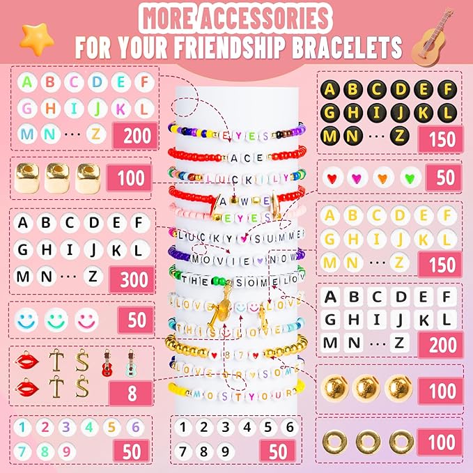 Goldwise Friendship Bracelet Kit 3 Boxes-8706 Pcs 48 Colors Bracelet Making Kits with Glass Seed, 5 Styles Letter and Number Beads with Charms, Gift Party