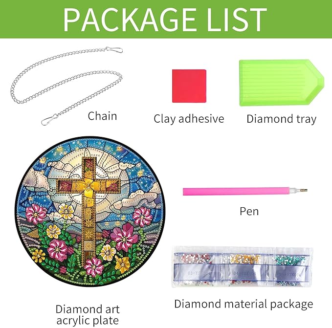 Wergund 5D DIY Cross Religion Diamond Art Hanging Kits, Hanging Diamond Art Flower, Acrylic Special Shaped Rhinestone, Window Hanging Pendants for Home Wall Garden Front Door Outdoor Decor Gift