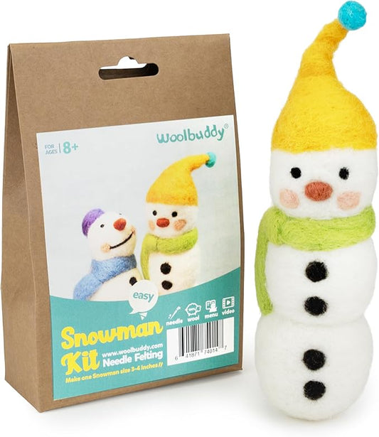 Woolbuddy Needle Felting Kit - Snowman Christmas, Complete Felting Kit for Beginners & Adults, Includes Needle Felting Supplies, Felting Mat, Felting Wool, and Felting Needles for Crafting Fun