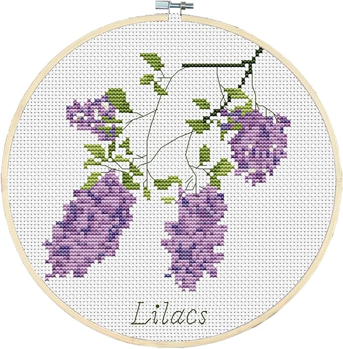 Awesocrafts Cross Stitch Kits Lilac Flowers 11CT Stamped Patterns Easy Cross Stitching Embroidery Needlework Kit Supplies (Lilac Flowers)