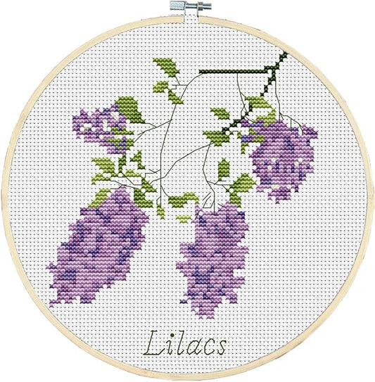 Awesocrafts Cross Stitch Kits Lilac Flowers 11CT Stamped Patterns Easy Cross Stitching Embroidery Needlework Kit Supplies (Lilac Flowers)