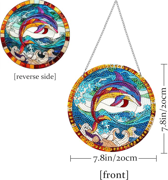 Pavemlo Hanging Diamond Art Kits for Adults Dolphin – 8x8 Inch Double-Sided Acrylic Board DIY Crystal Diamond Suncatcher Pendant, Sparkling Home Wall or Window Decoration Handmade Gift