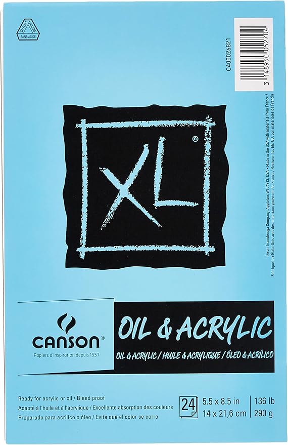 Canson XL Series Oil and Acrylic Paper, Foldover Pad, 5.5x8.5 inches, 24 Sheets (136lb/290g) - Artist Paper for Adults and Students